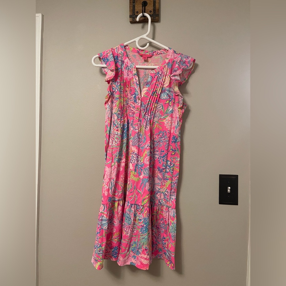 Lilly Pulitzer Golda Flutter Sleeve Dress XS Shell Me Something Good - Picture 1 of 5